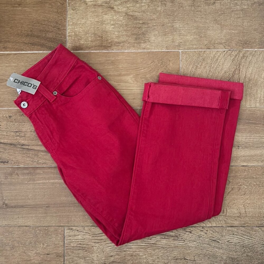 Chico's Straight Crop Sun Washed Danley Jean Red Size 6 Short New with Tags